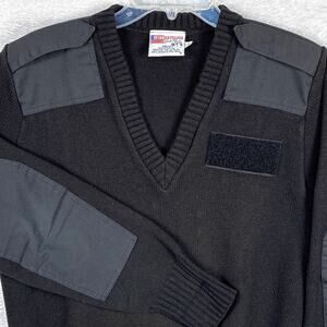 VTG Jack Young V Neck Commando Sweater Men M Black Shoulder Patches Military USA